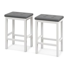 24" Bar Stools with Padded Seat Footrest (Color: White)