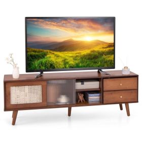 Bamboo TV Stand for Television up to 65 Inch (Color: Brown)