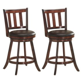 2 Pieces 360 Degree Swivel Wooden Counter Bar Stool Set (size: 25 inches)