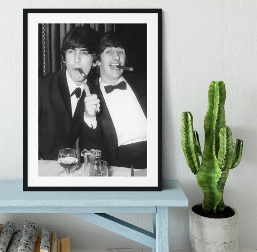 Ringo Starr And George Harrison Smoking Cigars Framed Print