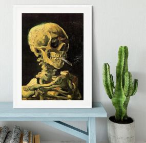 Skull With Burning Cigarette By Van Gogh Framed Print (Color: White, size: 12" x 8" / 30cm x 20cm (approx))