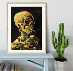 Skull With Burning Cigarette By Van Gogh Framed Print (Color: Natural, size: 24" x 16" / 60cm x 40cm (approx))