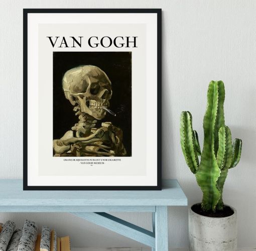 Head of a skeleton with a burning cigarette Titled Framed Print