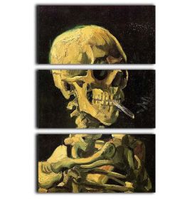 Skull With Burning Cigarette By Van Gogh 3 Split Panel Canvas Print (Type: Standard Framed Canvas Print (Split-Panel), size: Small (36" x 24" Total))