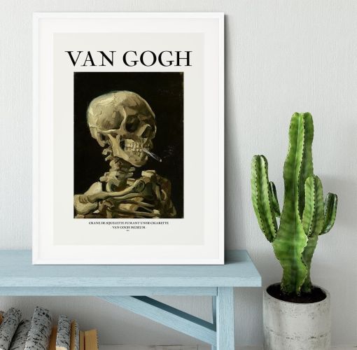 Head of a skeleton with a burning cigarette Titled Framed Print