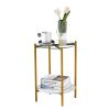 2-layer End Stand with Tempered Glass and Marble Tabletop