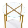 2-layer End Stand with Tempered Glass and Marble Tabletop