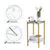 2-layer End Stand with Tempered Glass and Marble Tabletop