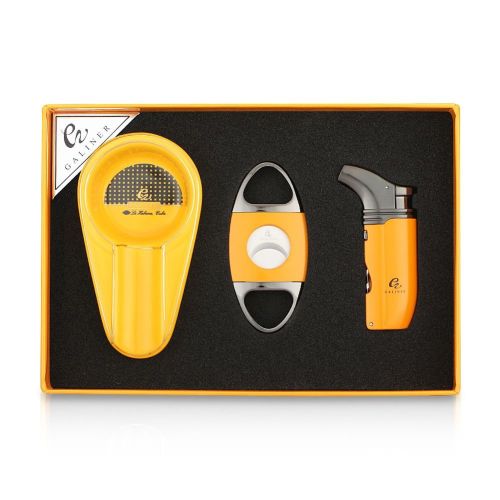 GALINER Ceramic Cigar Ashtray Portable Guillotine Sharp Cigar Cutter Butane Torch Lighters With Cigar Drill Needle