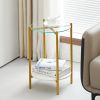 2-layer End Stand with Tempered Glass and Marble Tabletop