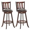 2 Pieces 360 Degree Swivel Wooden Counter Bar Stool Set