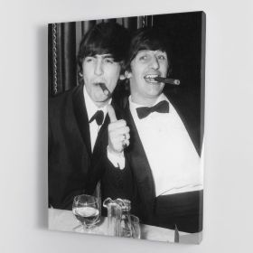 Ringo Starr And George Harrison Smoking Cigars Canvas Print Or Poster (Type: Premium Framed Canvas Print, size: 28" x 20" / 70cm x 50cm (approx))