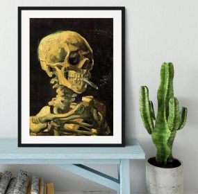 Skull With Burning Cigarette By Van Gogh Framed Print (Color: Black, size: 24" x 16" / 60cm x 40cm (approx))