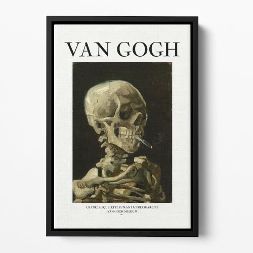 Head Of A Skeleton With A Burning Cigarette Titled Floating Framed Canvas