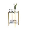 2-layer End Stand with Tempered Glass and Marble Tabletop