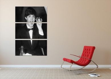 Paul McCartney with a cigar 3 Split Panel Canvas Print (Type: Standard Framed Canvas Print (Split-Panel), size: Medium (48" x 32" Total))